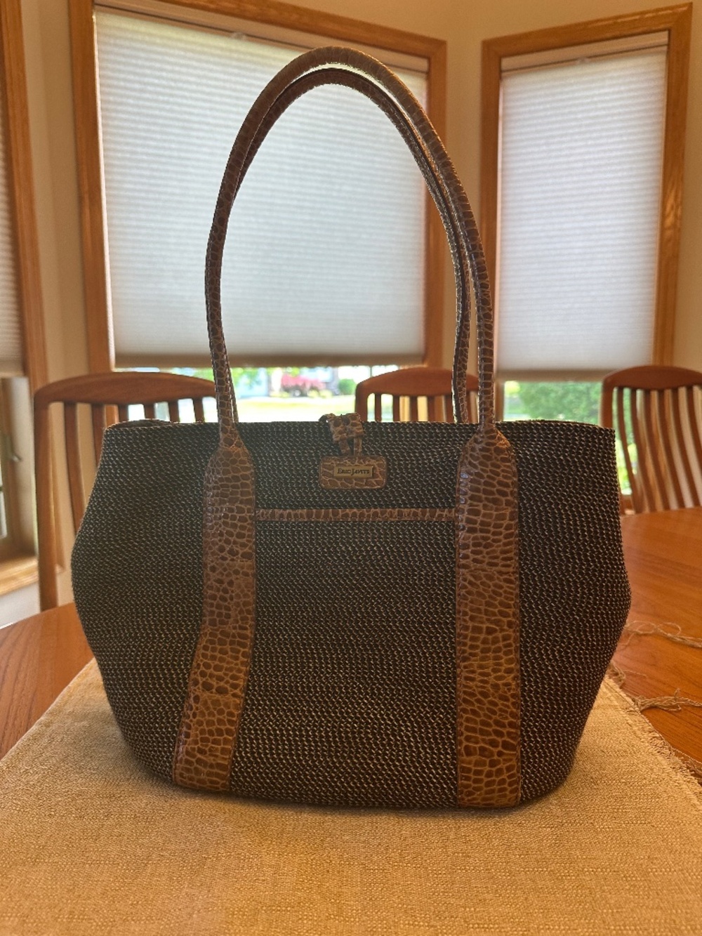 EUC Eric Javits Woven Tote with Croc Detailing